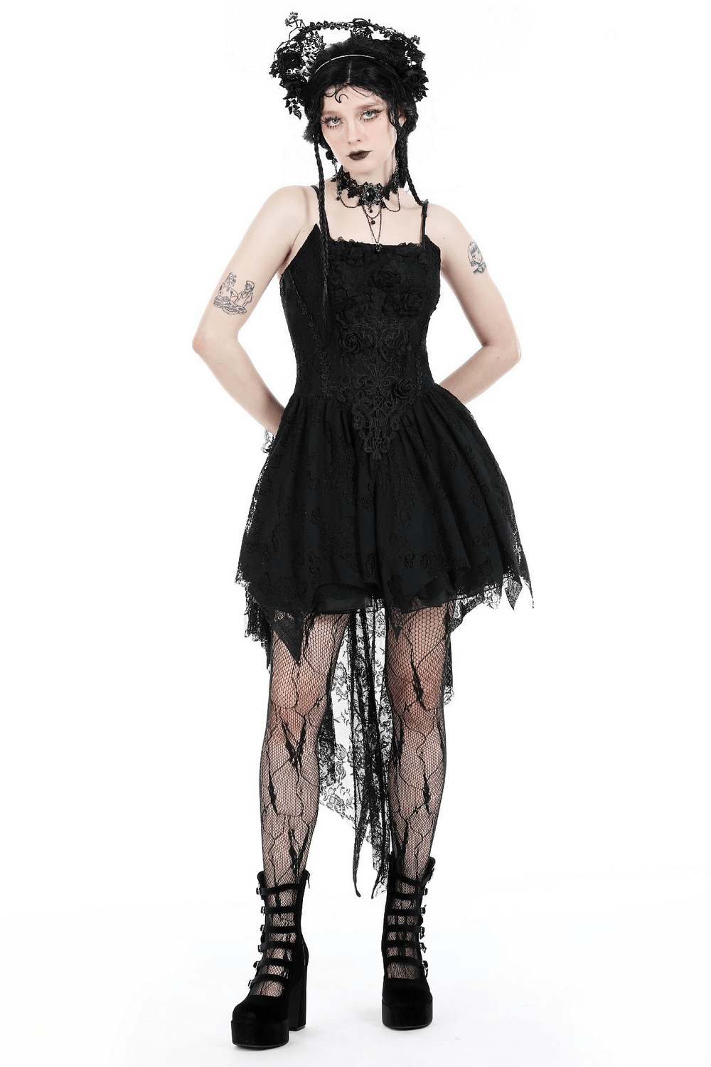 Gothic Lace High-Low Dress with Straps and Dovetail - image 1