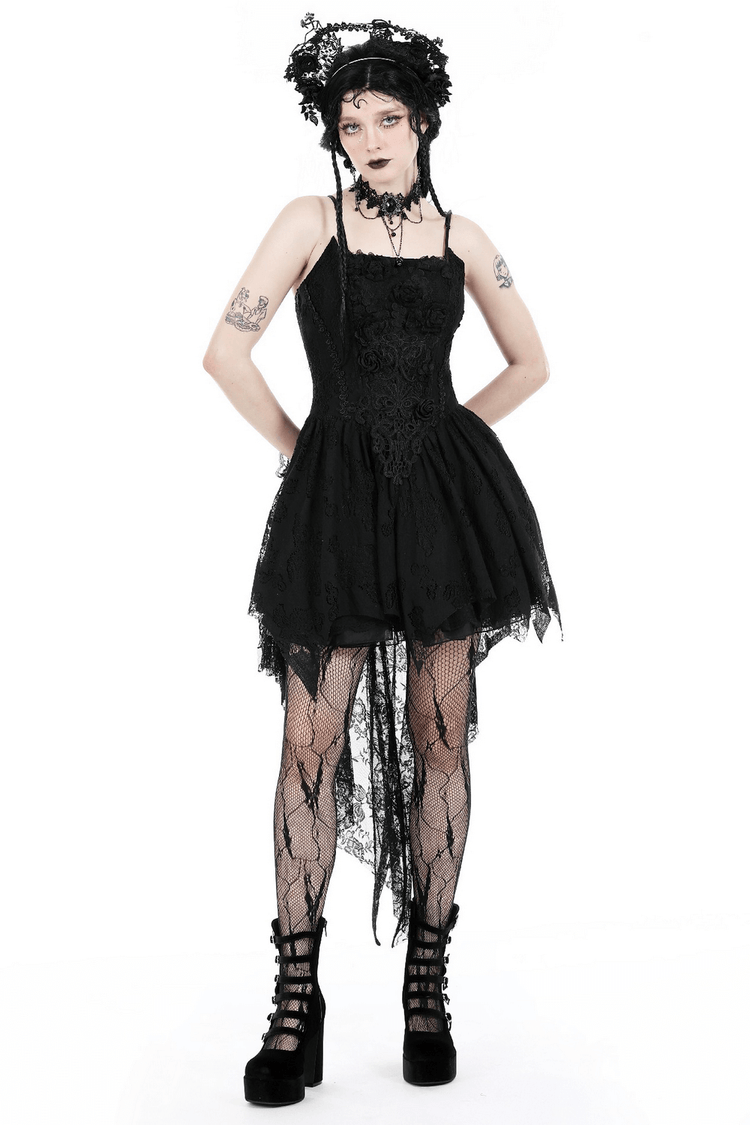 Gothic Lace High-Low Dress with Straps and Dovetail - image 1