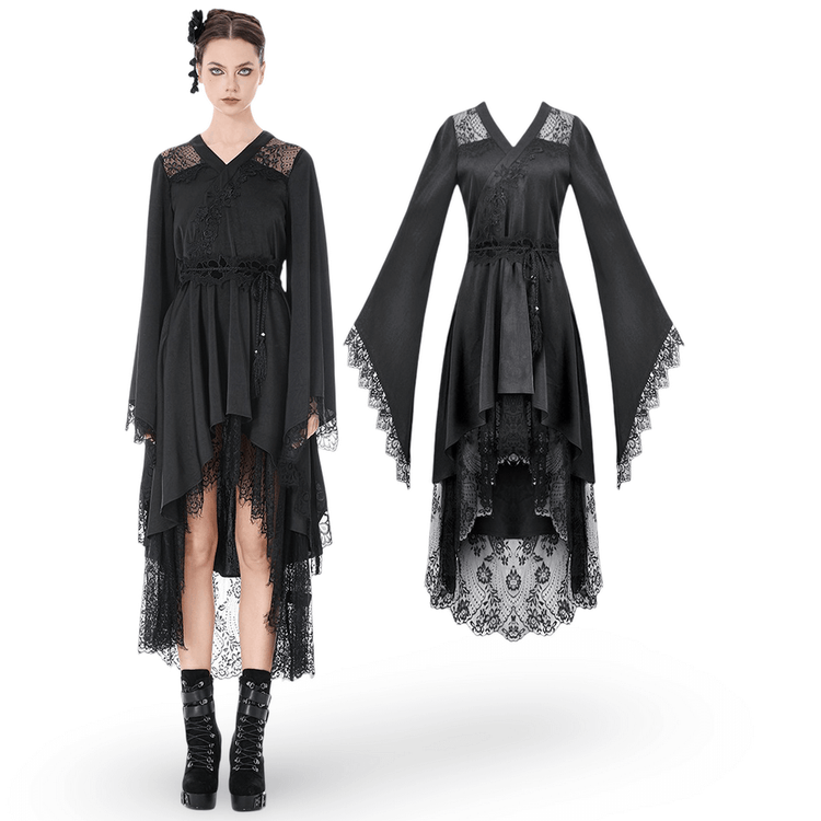 Gothic Lace Kimono Sleeved High Low Midi Dress - image 3