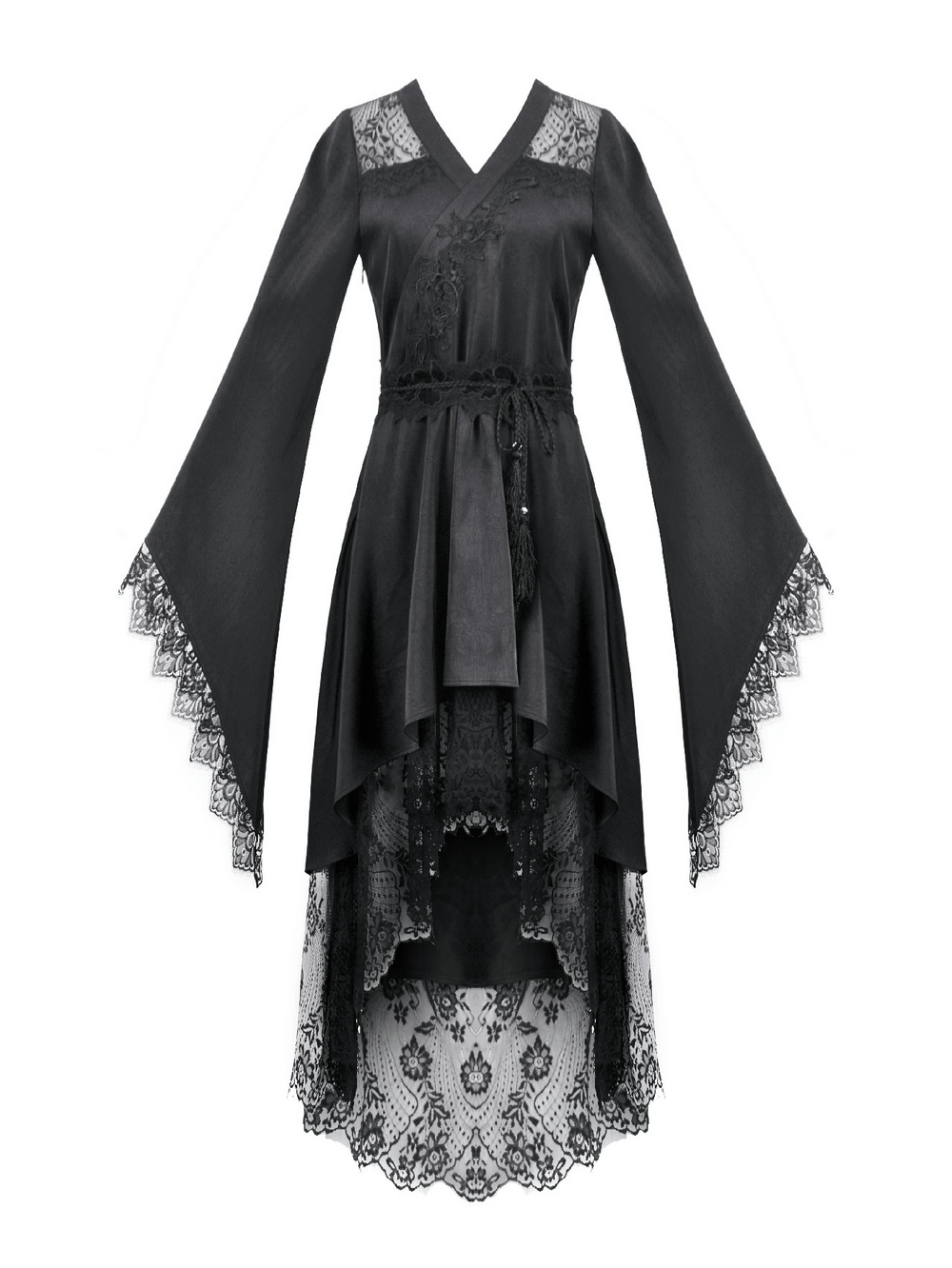 Gothic Lace Kimono Sleeved High Low Midi Dress - image 4