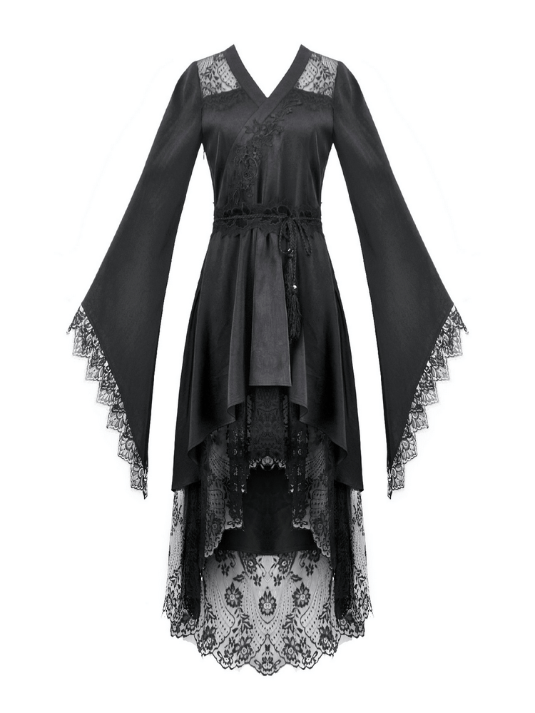 Gothic Lace Kimono Sleeved High Low Midi Dress - image 4
