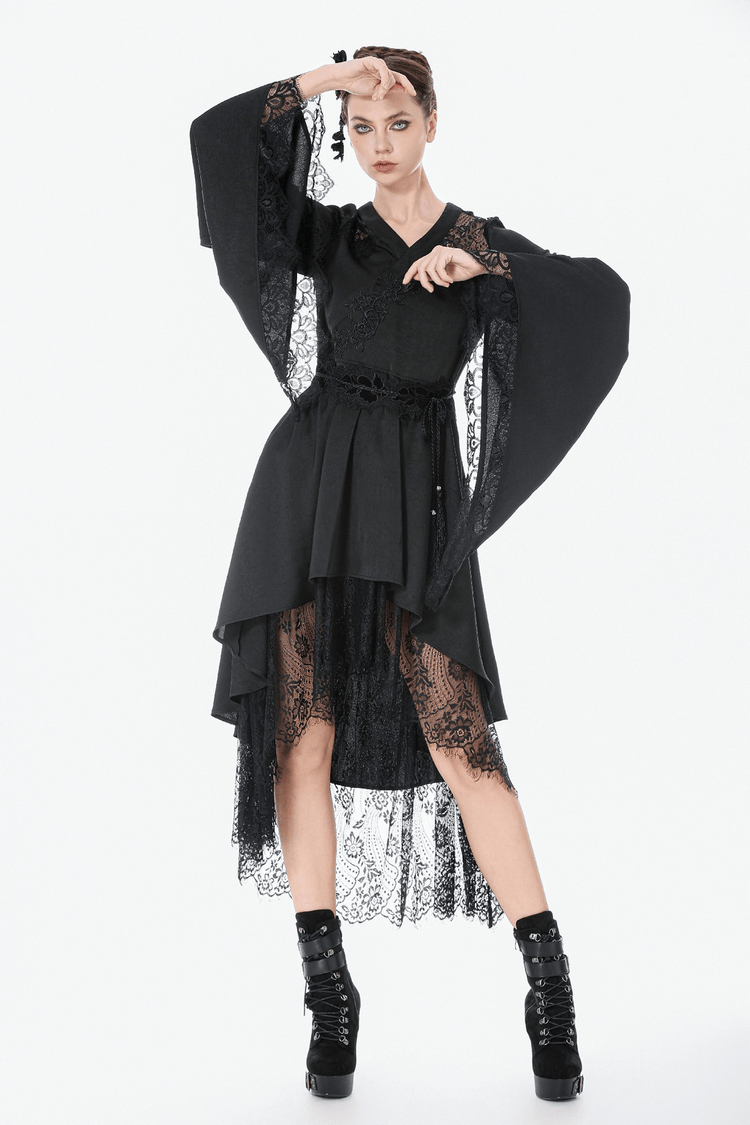 Gothic Lace Kimono Sleeved High Low Midi Dress - image 15