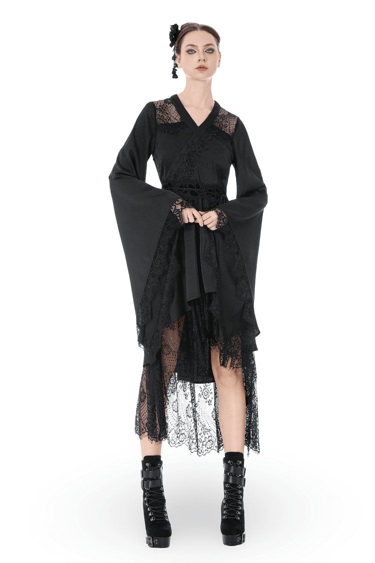 Gothic Lace Kimono Sleeved High Low Midi Dress - image 1