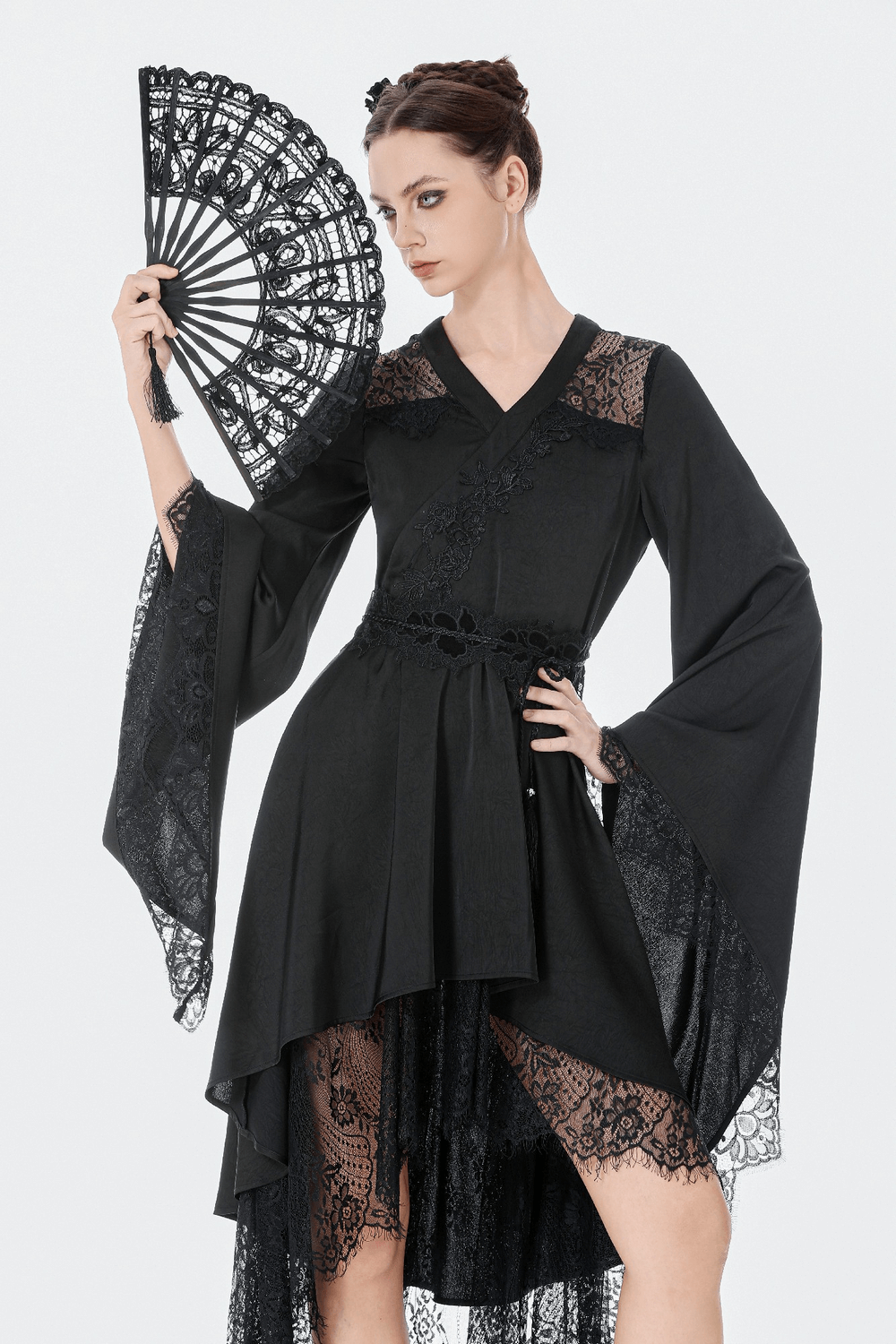 Gothic Lace Kimono Sleeved High Low Midi Dress - image 14