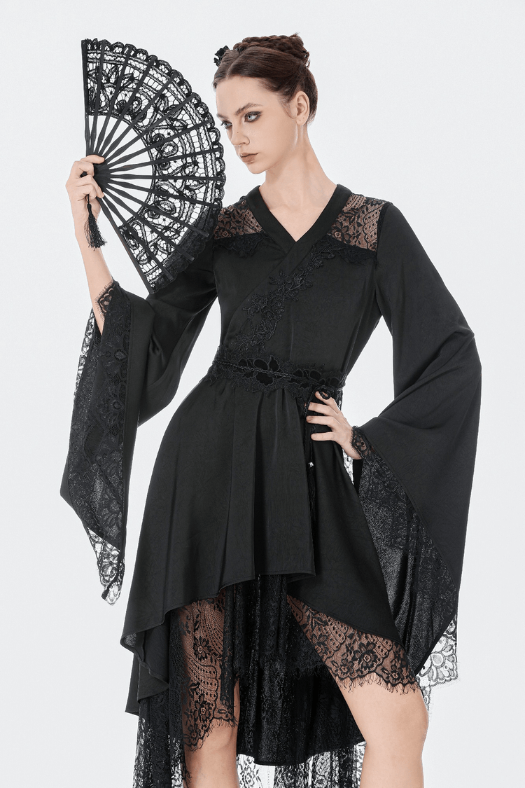 Gothic Lace Kimono Sleeved High Low Midi Dress - image 14
