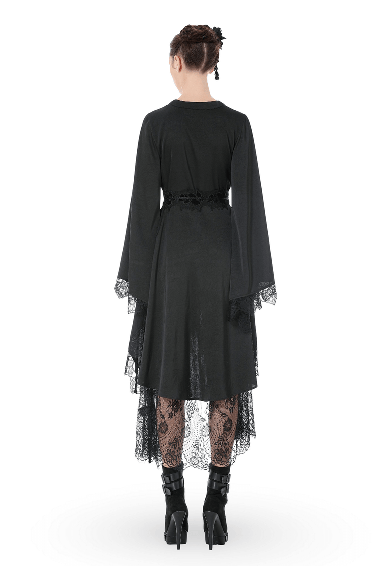 Gothic Lace Kimono Sleeved High Low Midi Dress - image 2