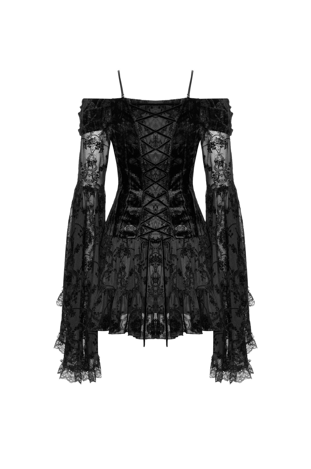 Gothic Lace Off-Shoulder Dress with Bell Sleeves - image 5