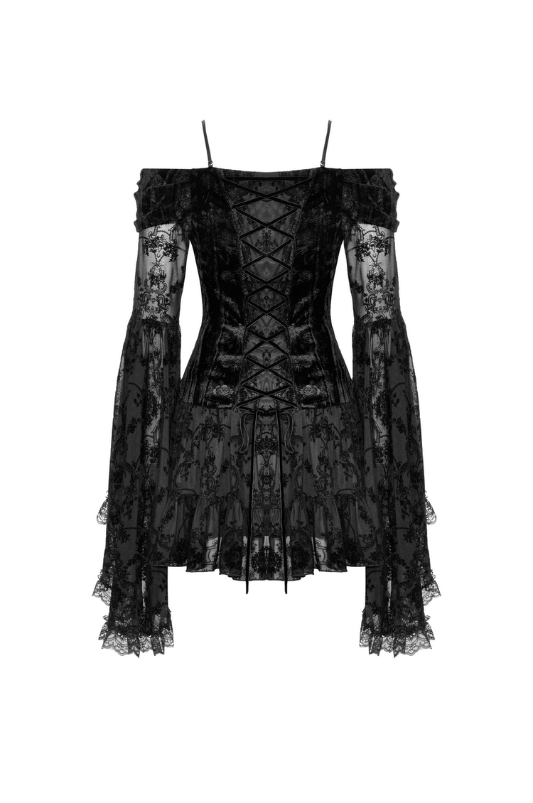 Gothic Lace Off-Shoulder Dress with Bell Sleeves - image 5