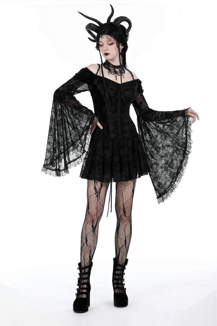 Gothic Lace Off-Shoulder Dress with Bell Sleeves - image 14