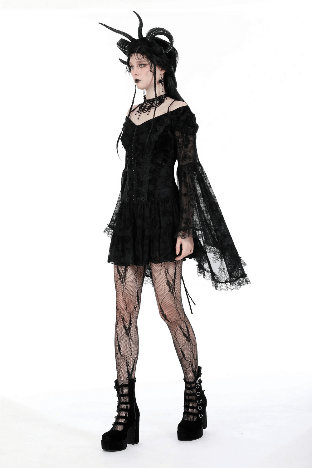 Gothic Lace Off-Shoulder Dress with Bell Sleeves - image 13