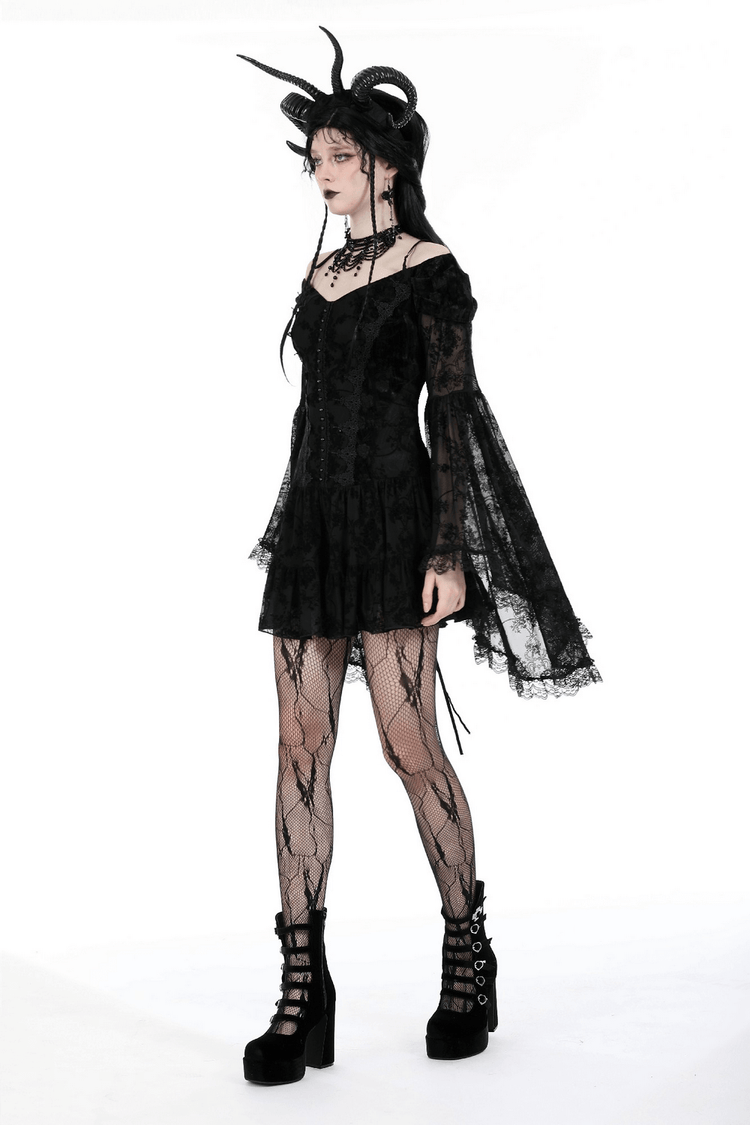 Gothic Lace Off-Shoulder Dress with Bell Sleeves - image 13