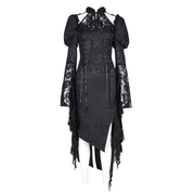 Gothic Lace-Up Asymmetrical Dress with Flared Sleeves - image 3