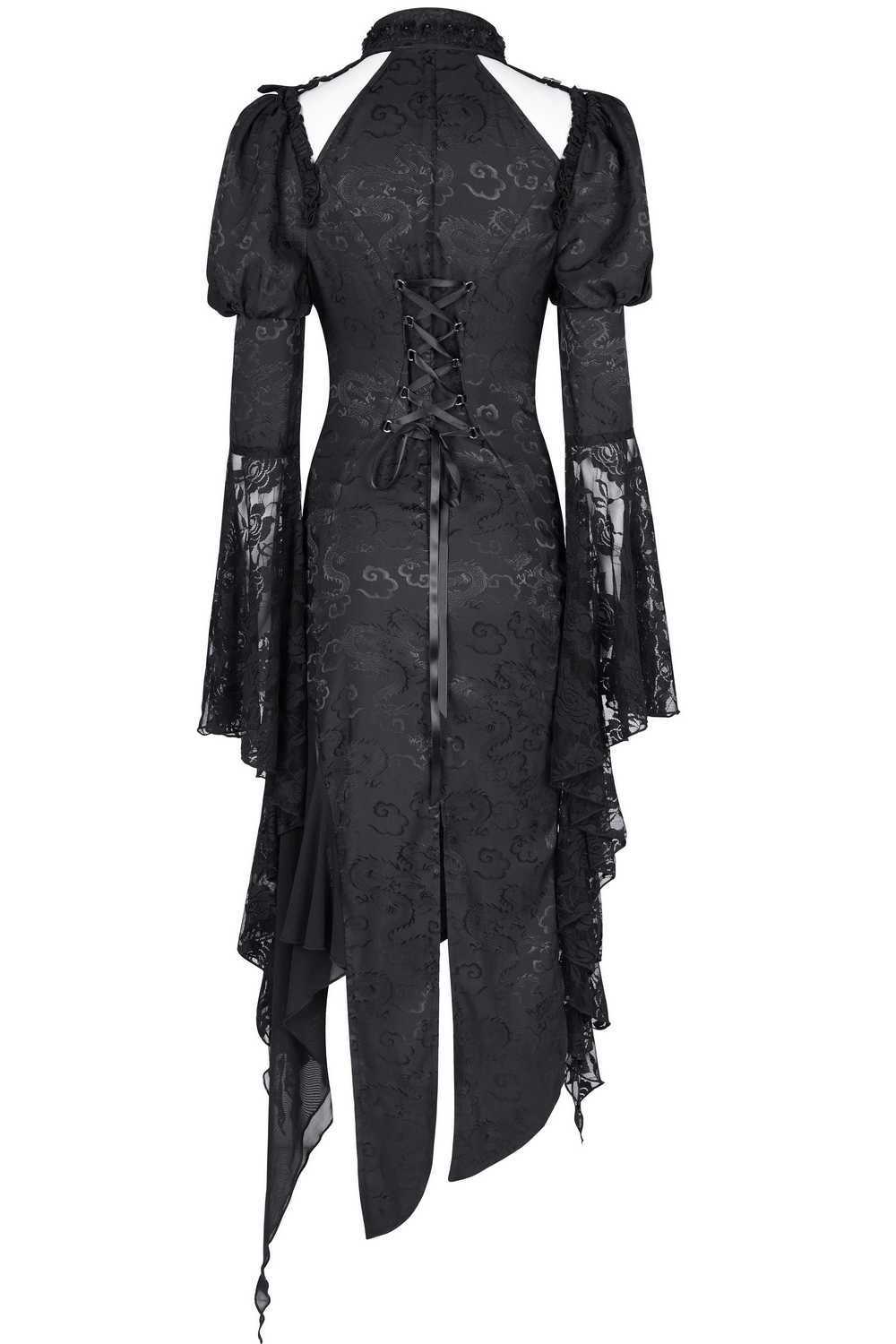 Gothic Lace-Up Asymmetrical Dress with Flared Sleeves - image 6
