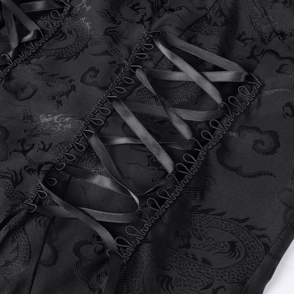 Gothic Lace-Up Asymmetrical Dress with Flared Sleeves - image 11
