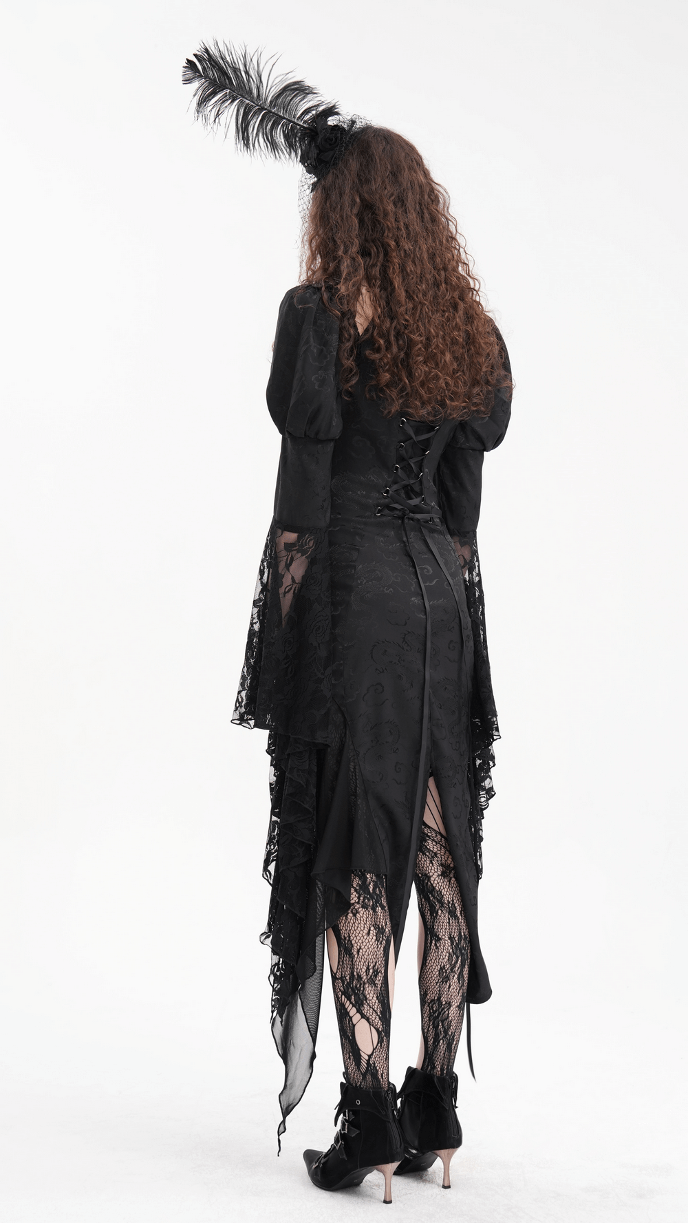 Gothic Lace-Up Asymmetrical Dress with Flared Sleeves - image 15