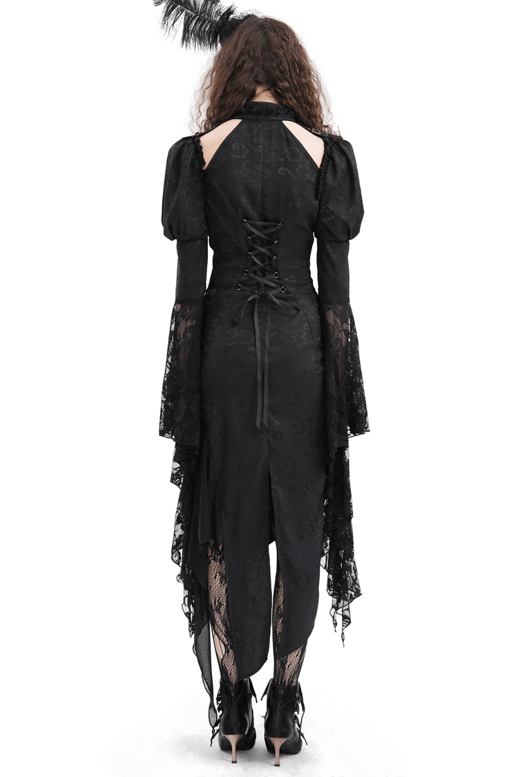 Gothic Lace-Up Asymmetrical Dress with Flared Sleeves - image 2