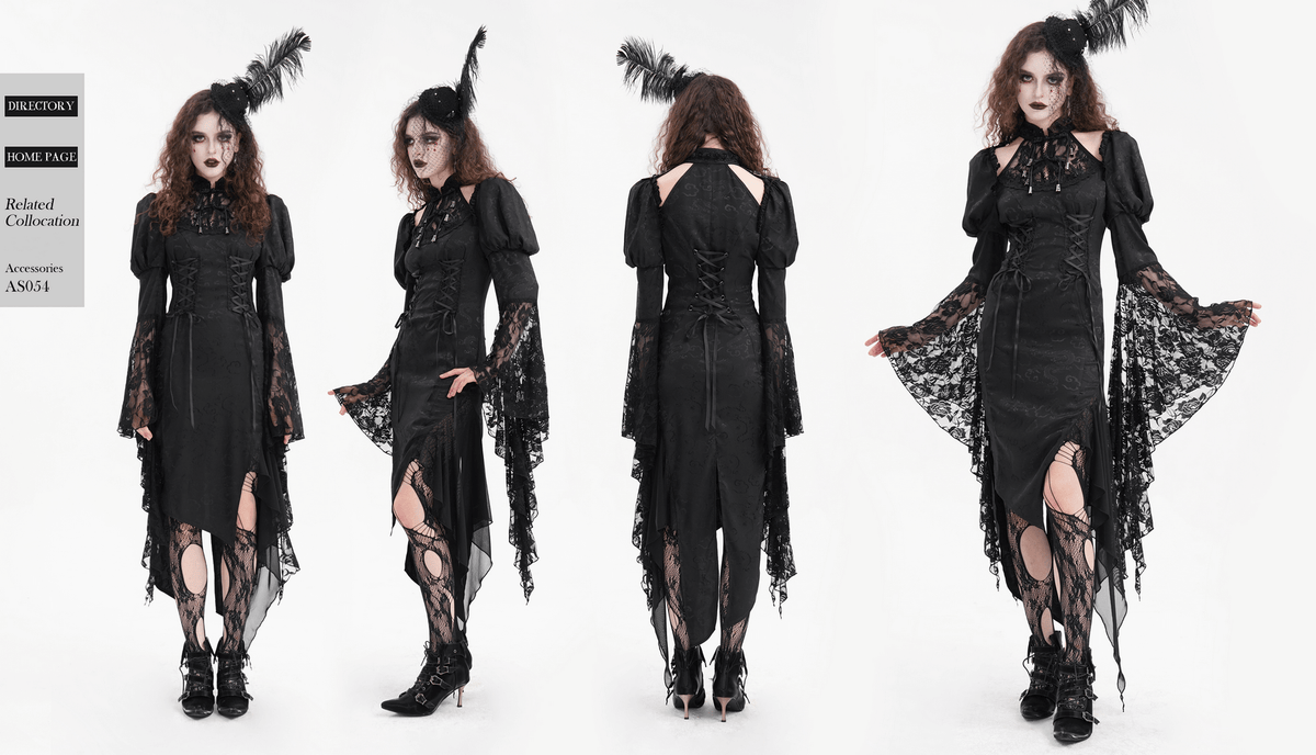 Gothic Lace-Up Asymmetrical Dress with Flared Sleeves - image 19