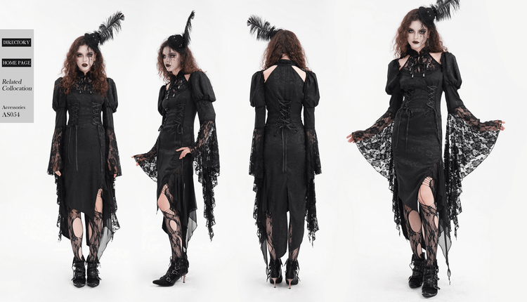 Gothic Lace-Up Asymmetrical Dress with Flared Sleeves - image 19