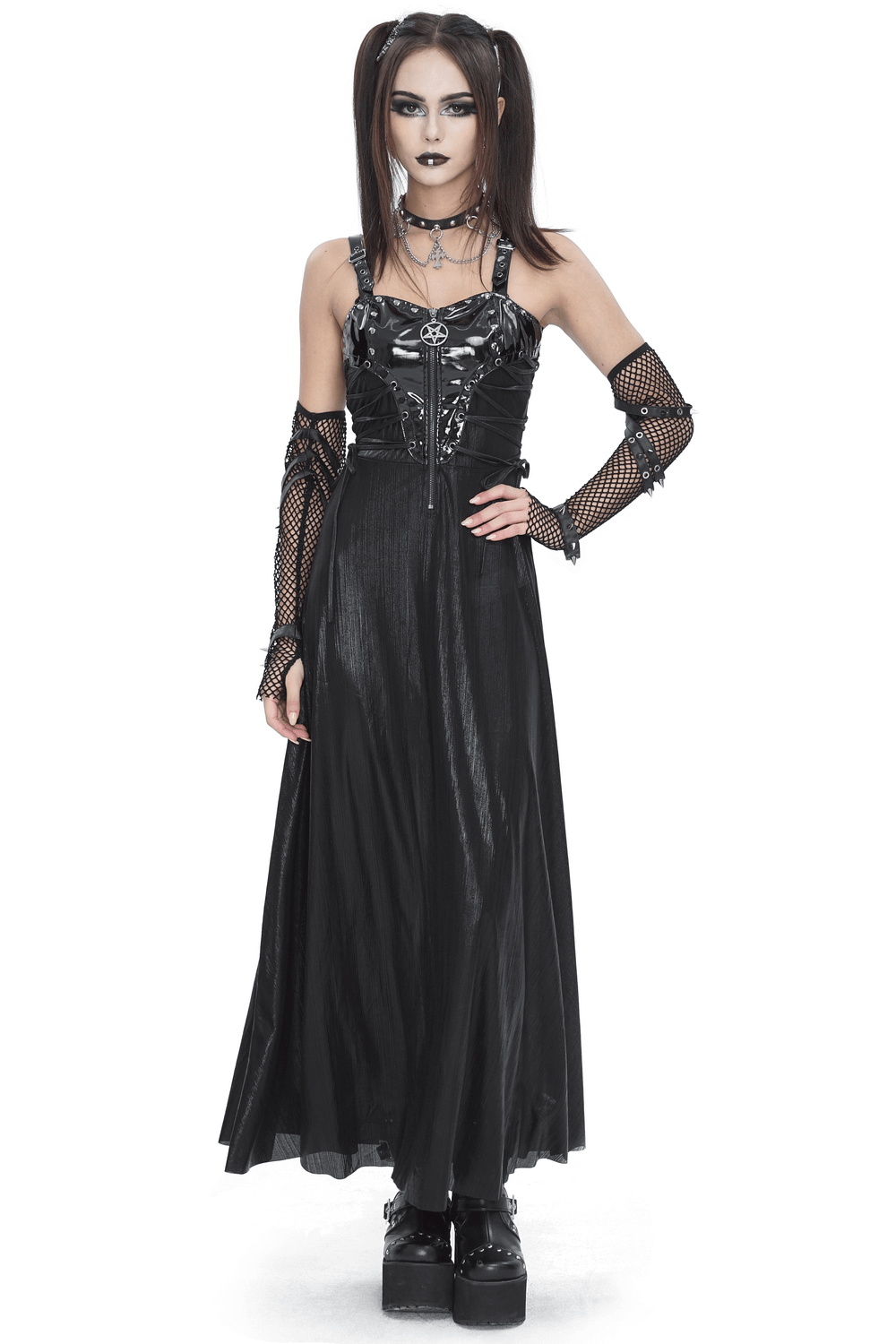 Gothic Lace-Up Back Dress with Adjustable Shoulder Straps - image 1