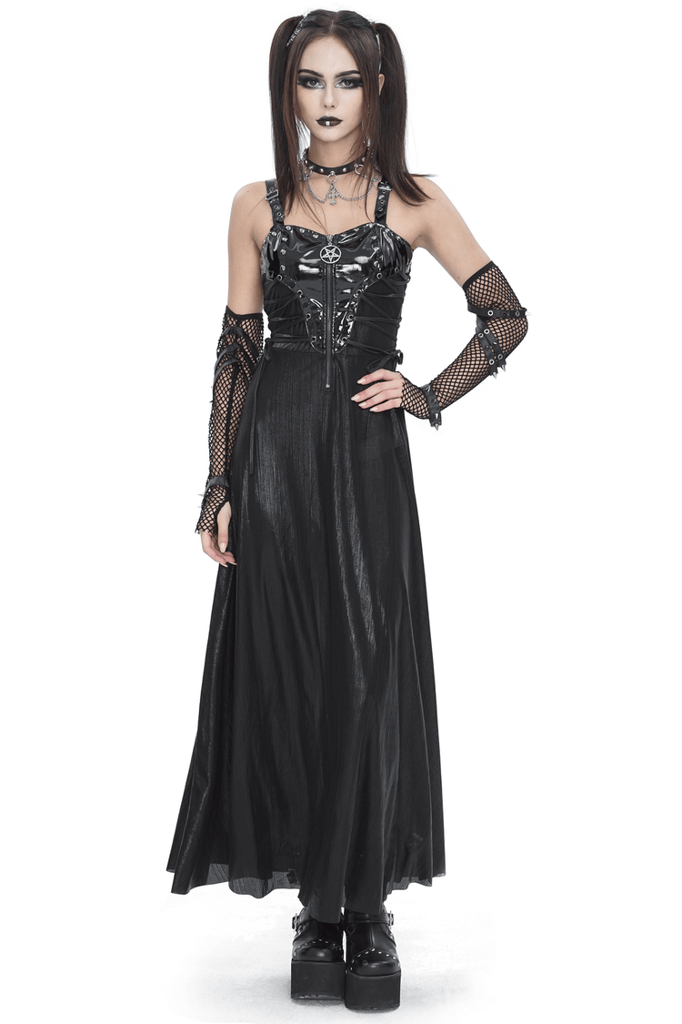 Gothic Lace-Up Back Dress with Adjustable Shoulder Straps - image 1