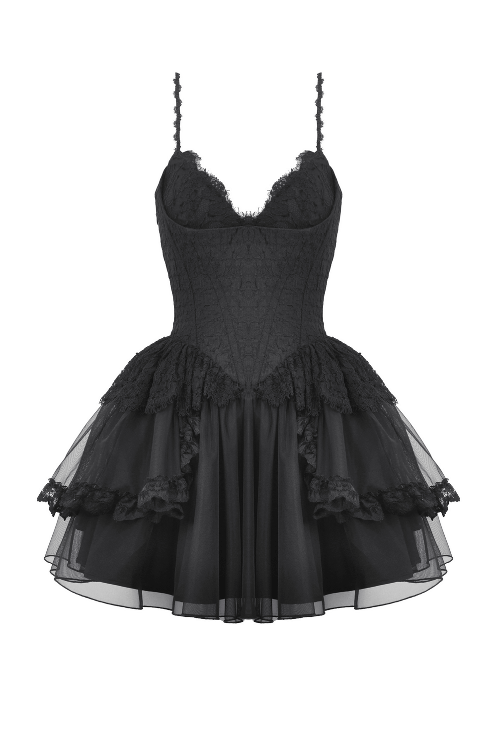 Gothic Lace-Up Black Tulle Dress - Trendy Style - image 3