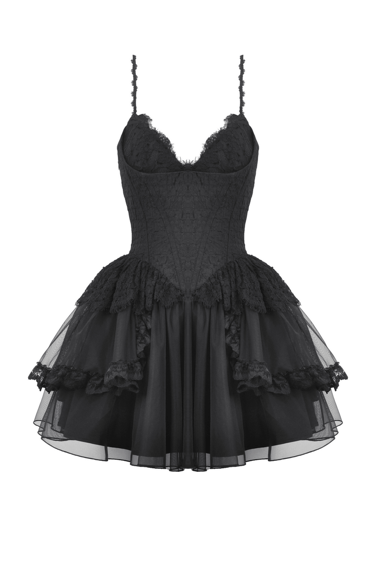 Gothic Lace-Up Black Tulle Dress - Trendy Style - image 3