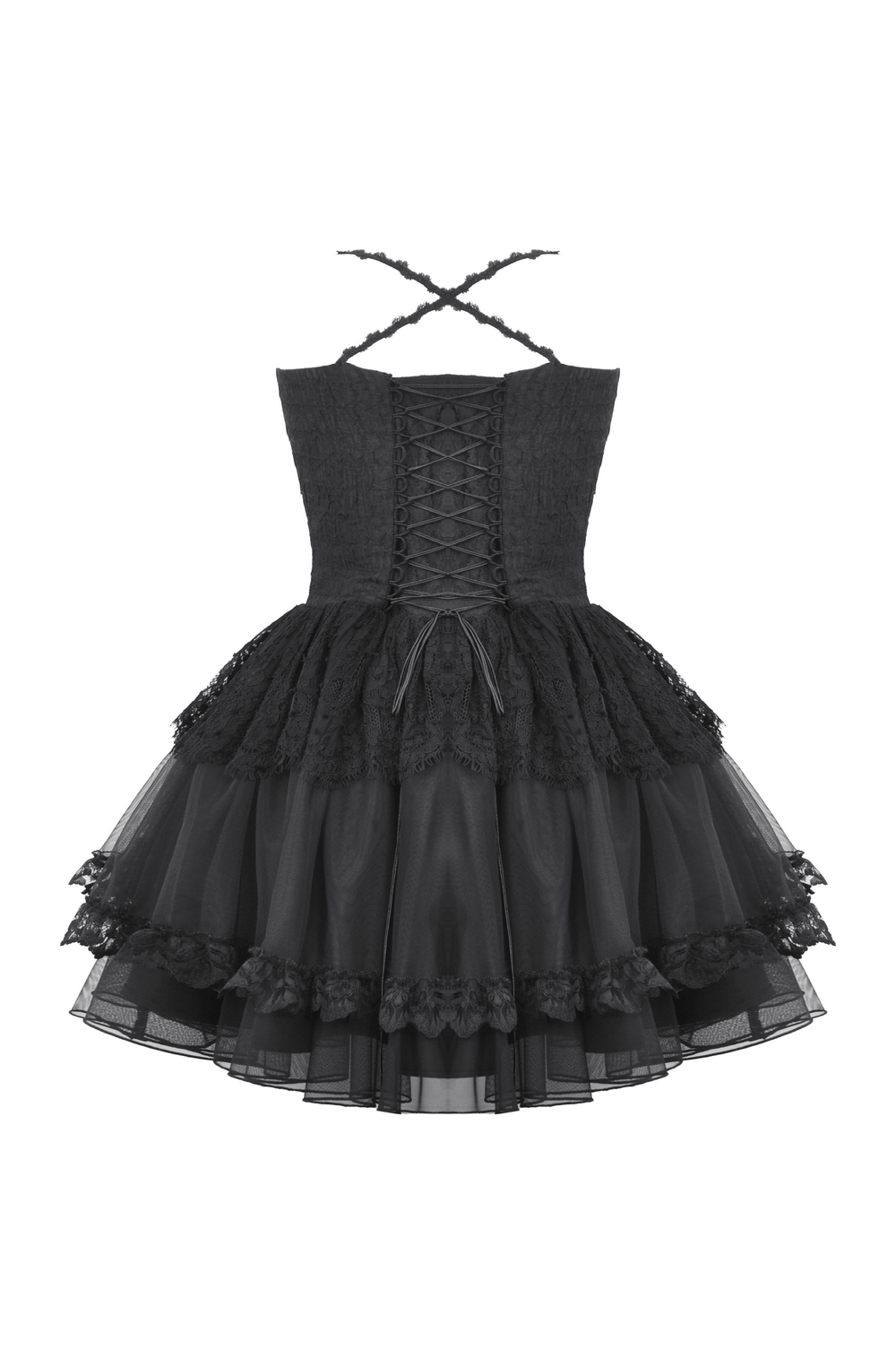 Gothic Lace-Up Black Tulle Dress - Trendy Style - image 4