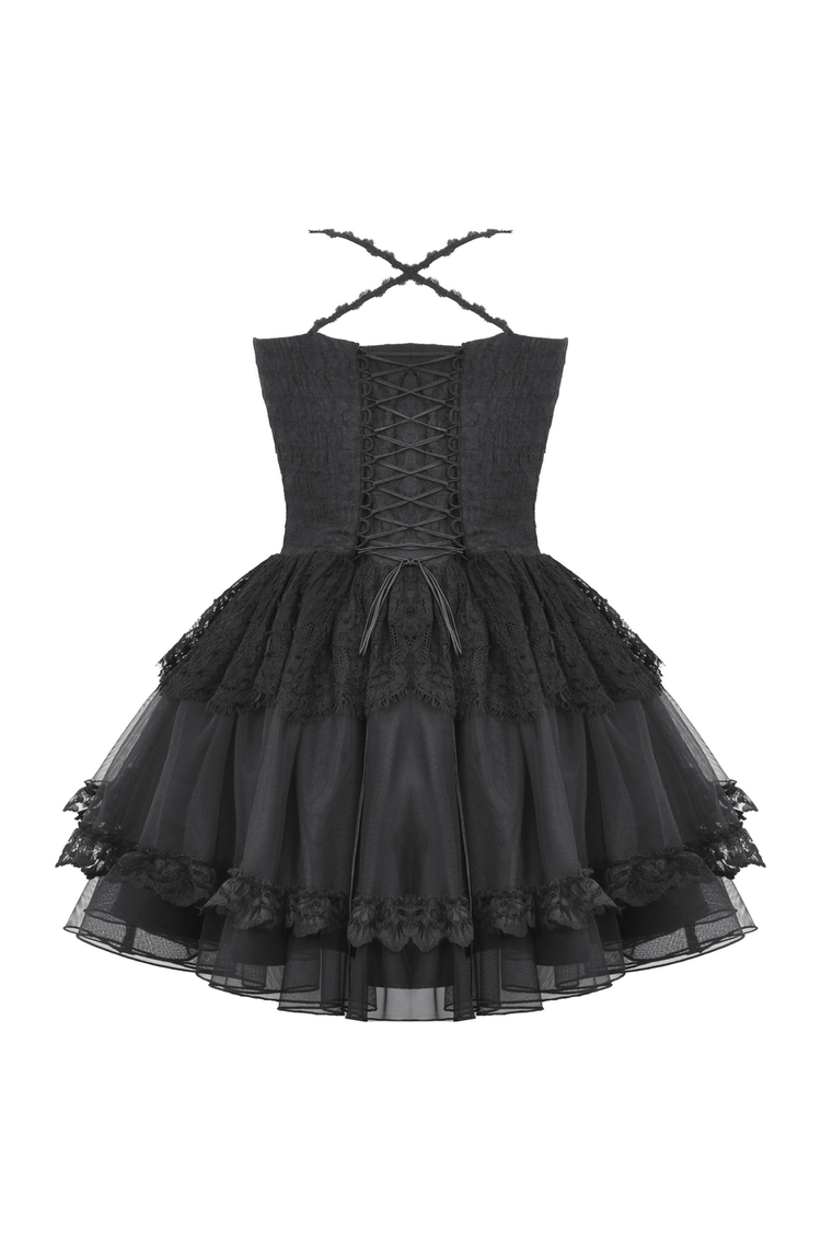 Gothic Lace-Up Black Tulle Dress - Trendy Style - image 4