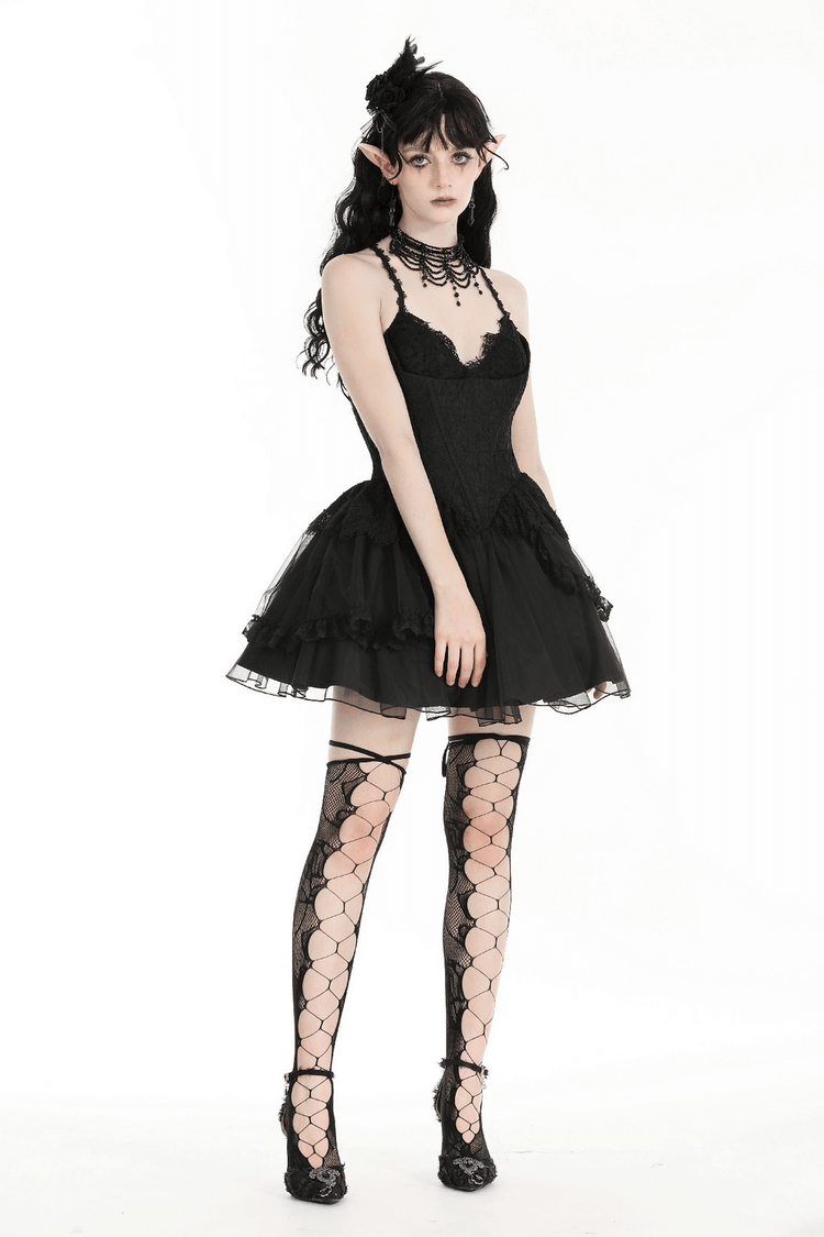 Gothic Lace-Up Black Tulle Dress - Trendy Style - image 5