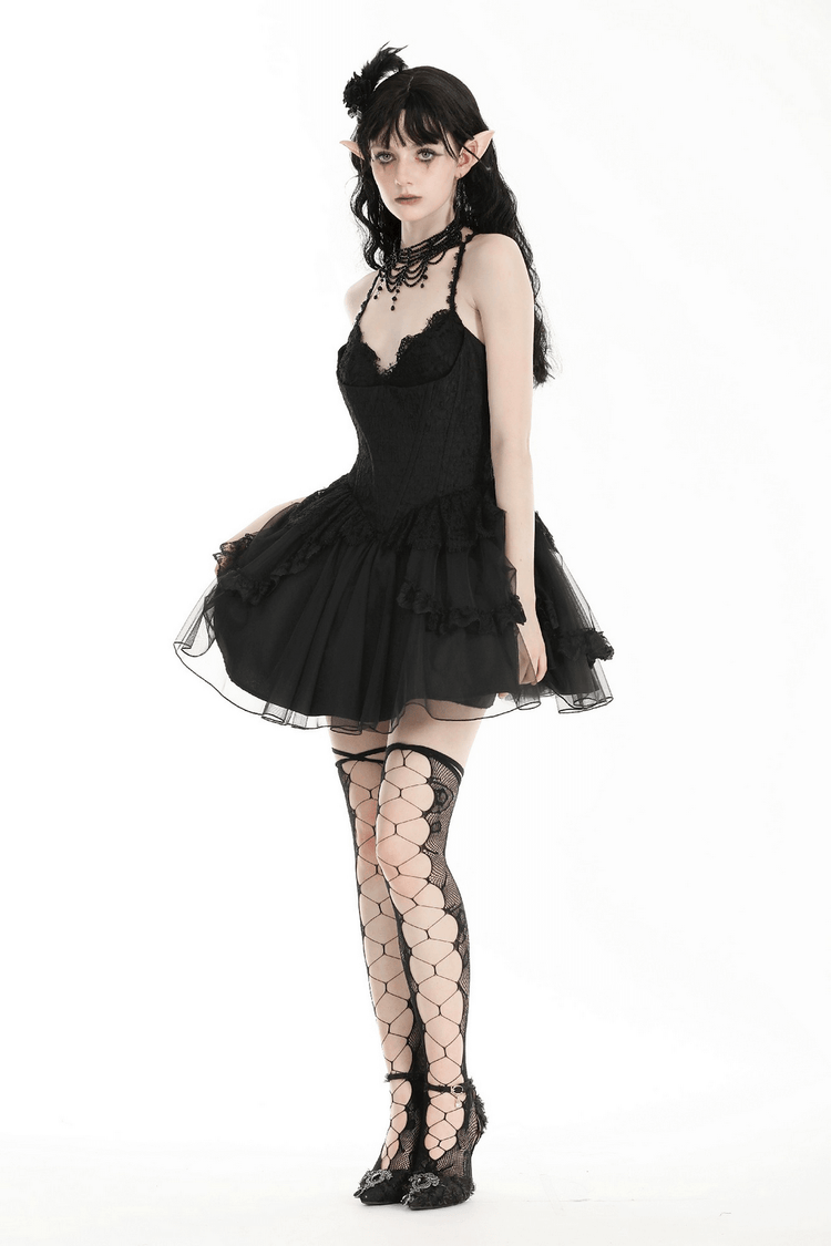 Gothic Lace-Up Black Tulle Dress - Trendy Style - image 6