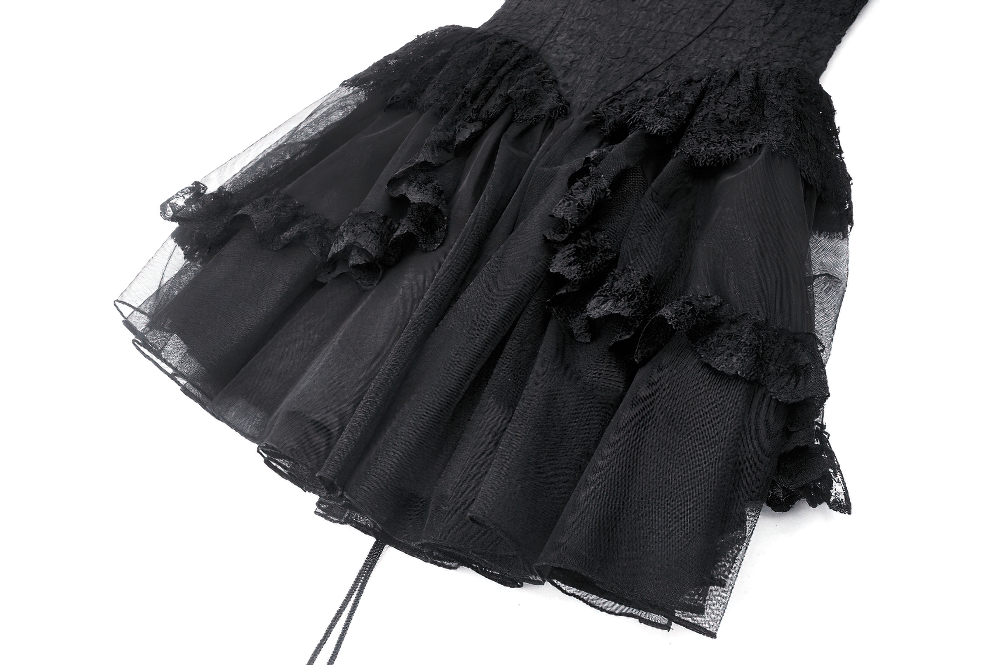 Gothic Lace-Up Black Tulle Dress - Trendy Style - image 8