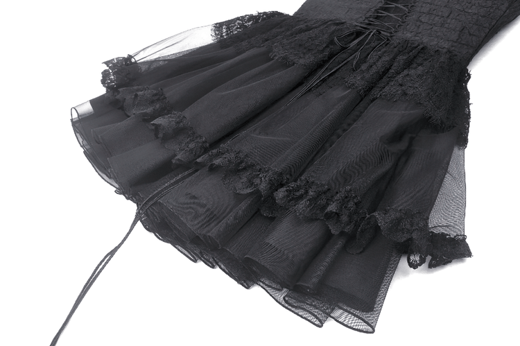Gothic Lace-Up Black Tulle Dress - Trendy Style - image 10