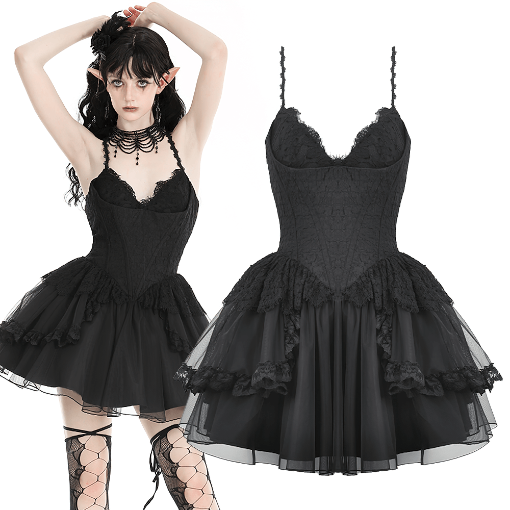 Gothic Lace-Up Black Tulle Dress - Trendy Style - image 14