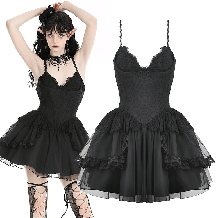 Gothic Lace-Up Black Tulle Dress - Trendy Style - image 14