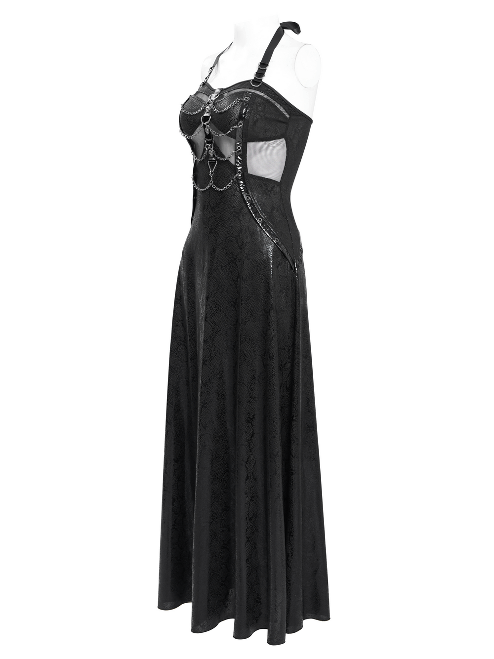 Gothic Lace-Up Maxi Dress with Chain and Corset Details - image 4