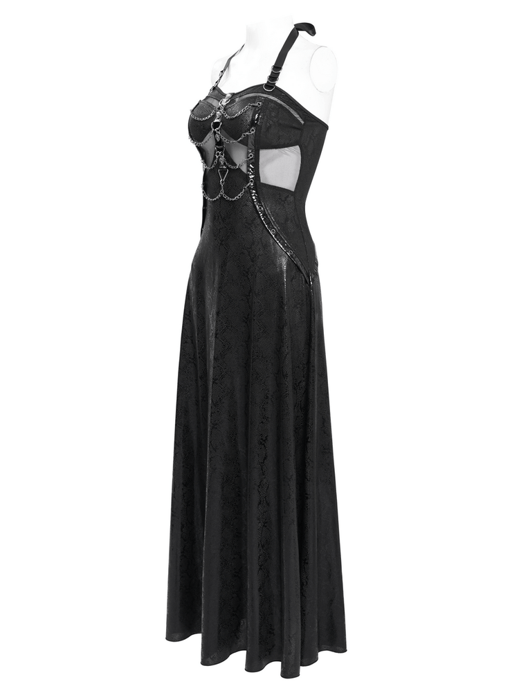 Gothic Lace-Up Maxi Dress with Chain and Corset Details - image 4