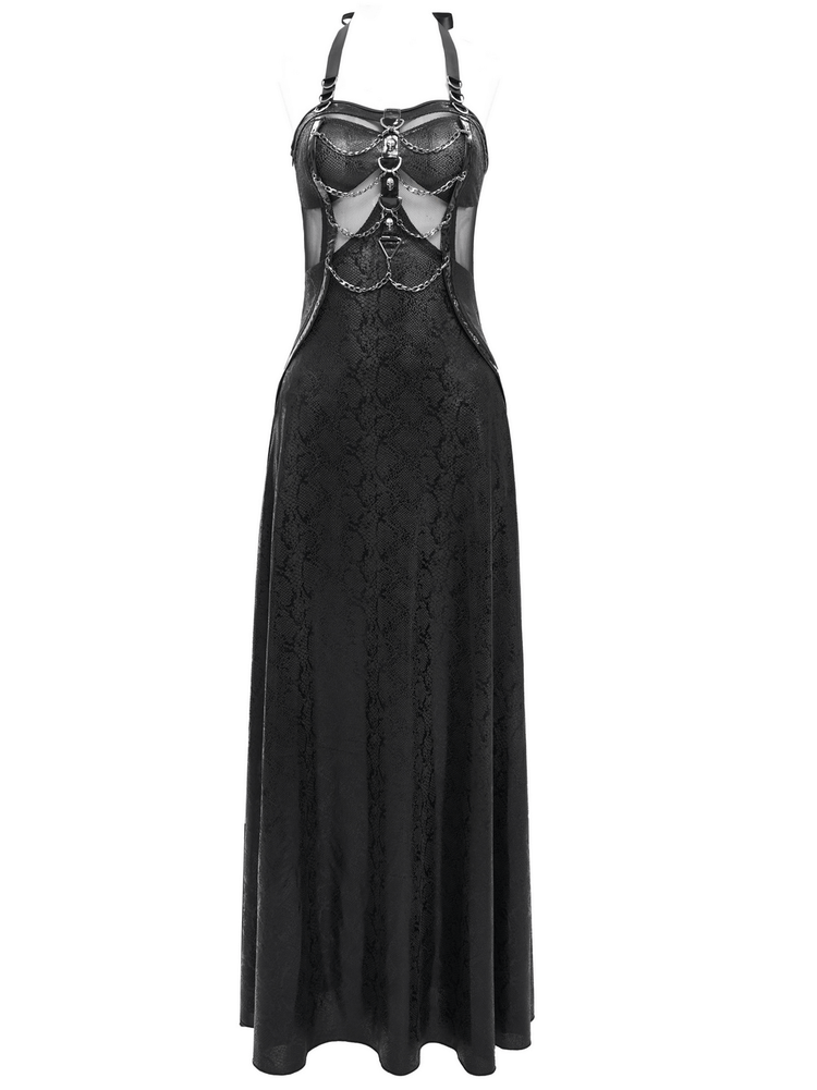 Gothic Lace-Up Maxi Dress with Chain and Corset Details - image 5