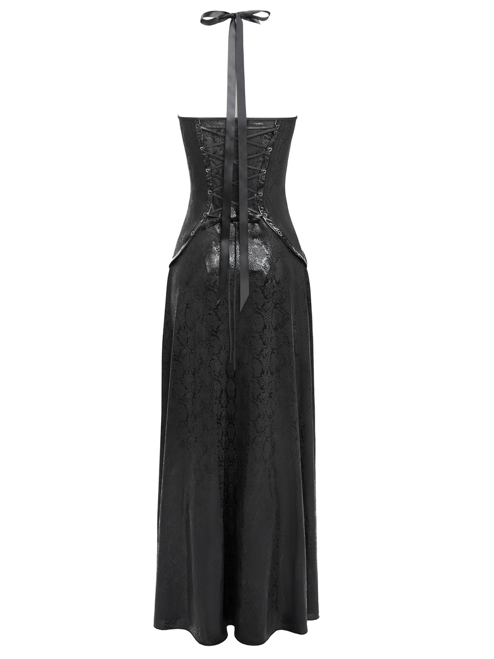 Gothic Lace-Up Maxi Dress with Chain and Corset Details - image 6
