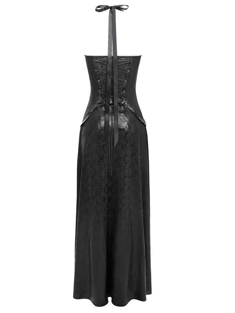 Gothic Lace-Up Maxi Dress with Chain and Corset Details - image 6