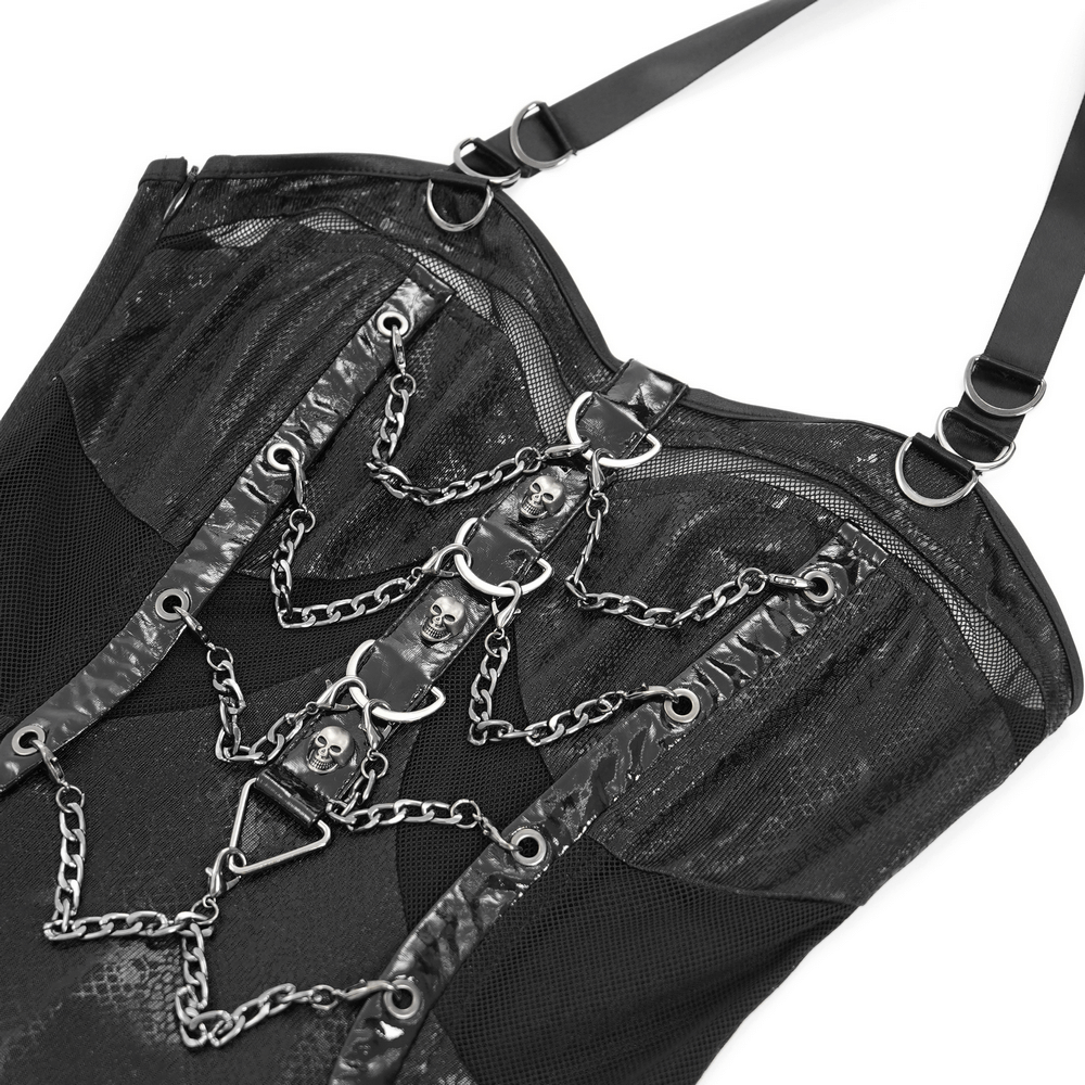 Gothic Lace-Up Maxi Dress with Chain and Corset Details - image 7