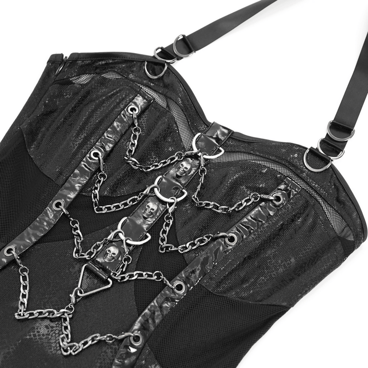 Gothic Lace-Up Maxi Dress with Chain and Corset Details - image 7