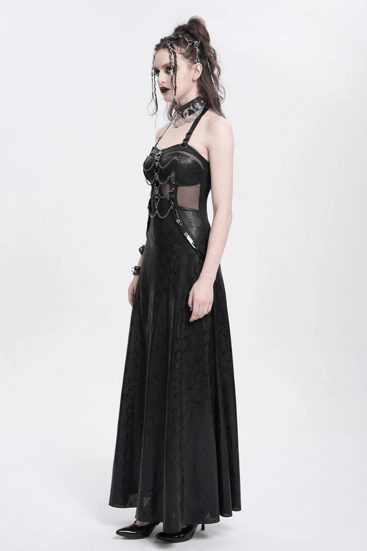 Gothic Lace-Up Maxi Dress with Chain and Corset Details - image 12