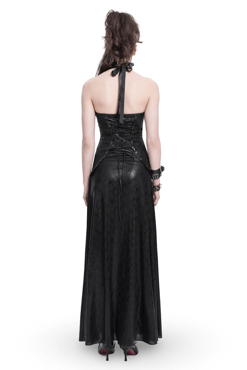 Gothic Lace-Up Maxi Dress with Chain and Corset Details - image 2