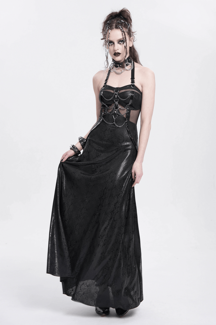 Gothic Lace-Up Maxi Dress with Chain and Corset Details - image 13