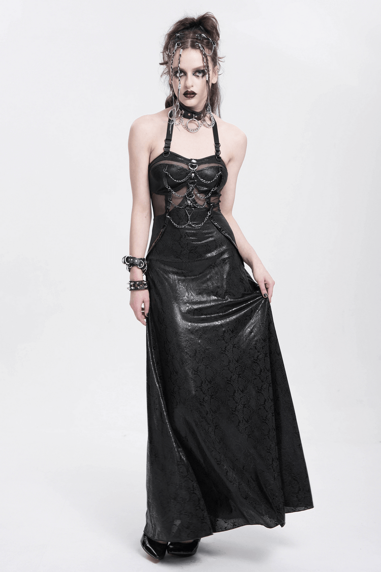 Gothic Lace-Up Maxi Dress with Chain and Corset Details - image 14