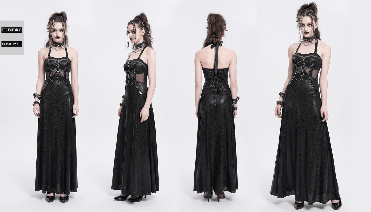 Gothic Lace-Up Maxi Dress with Chain and Corset Details - image 15