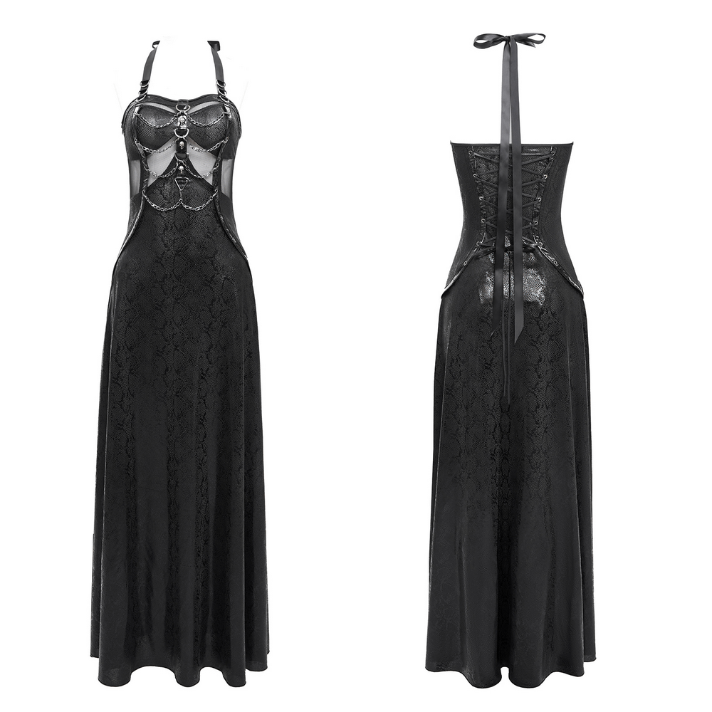 Gothic Lace-Up Maxi Dress with Chain and Corset Details - image 3