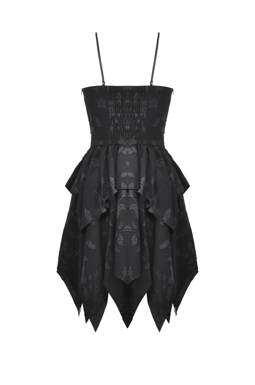 Gothic Lace-Up Ruffled Black Dress with Jagged Hemline - image 5