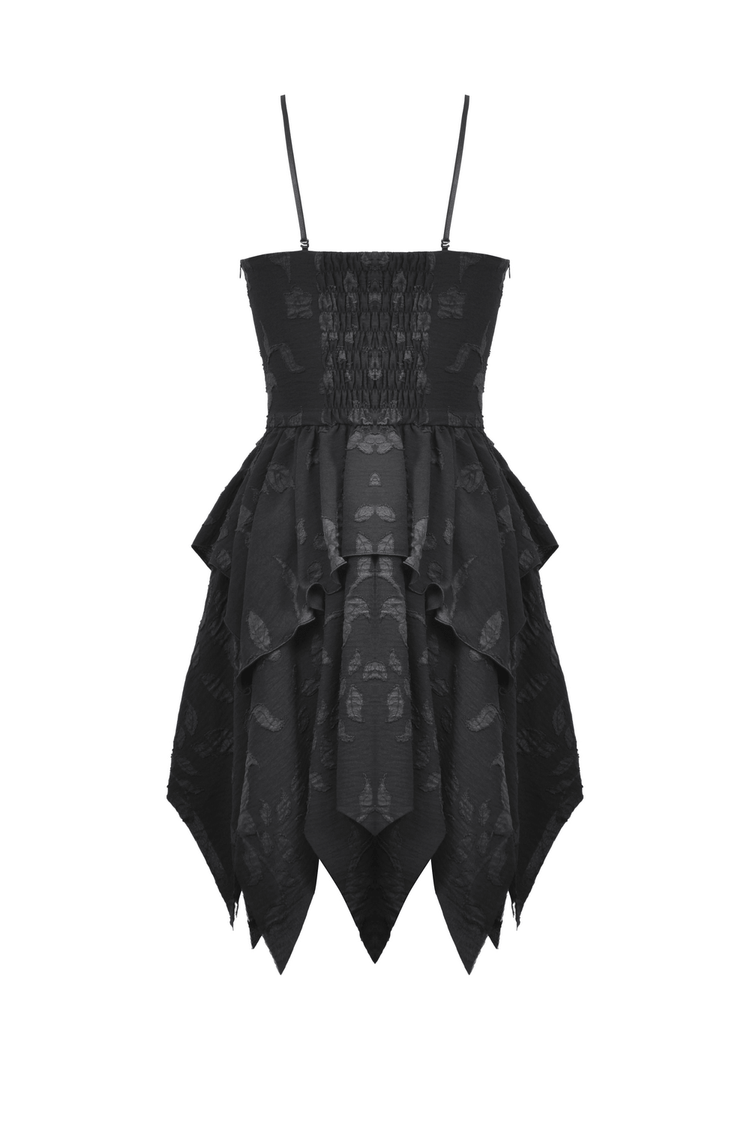 Gothic Lace-Up Ruffled Black Dress with Jagged Hemline - image 5
