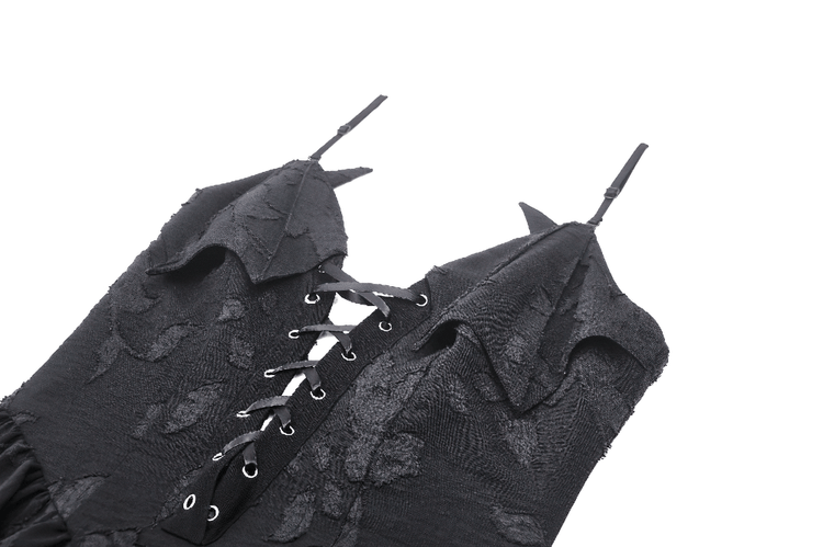 Gothic Lace-Up Ruffled Black Dress with Jagged Hemline - image 6